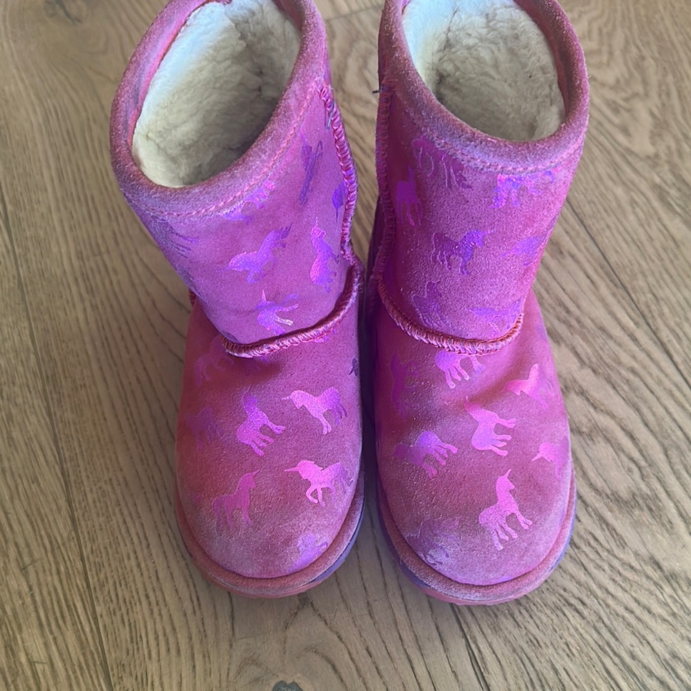 Pink Suede Boots with Purple Horse Pattern